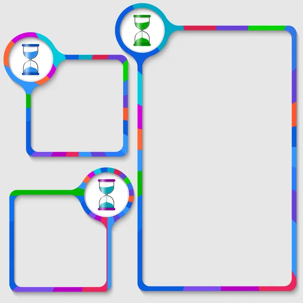 Uppsättning med tre ramar för din text och sand glas — Stock vektor