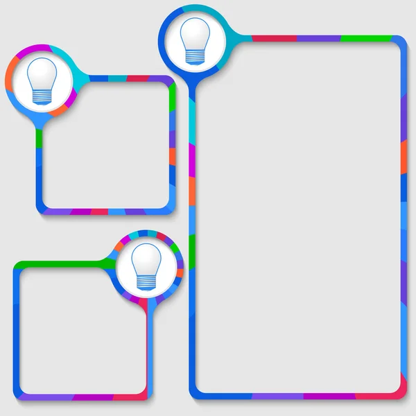 Conjunto de três quadros para o seu texto e lâmpada —  Vetores de Stock