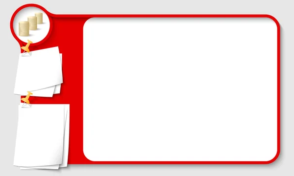 Quadro abstrato vermelho para o seu texto com moeda e papéis para remar — Vetor de Stock