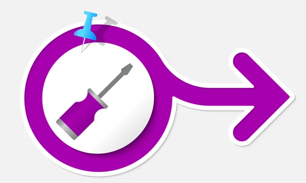 Flecha púrpura con marco blanco y destornillador — Archivo Imágenes Vectoriales