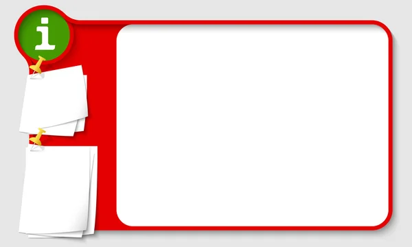 Quadro abstrato vermelho para o seu texto com ícone de informação verde e papel — Vetor de Stock