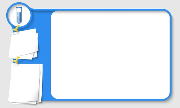 Moldura abstrata azul para o seu texto com ícone de tubo de teste e papel — Vetor de Stock