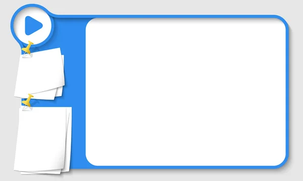 Синяя рамка для текста со значком игры и бумагами — стоковый вектор