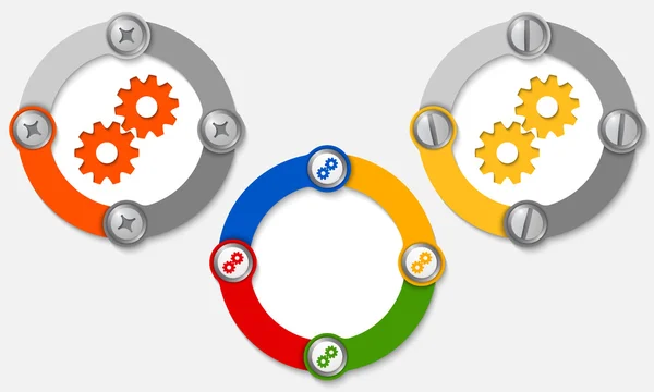 Set di tre cornici colorate e ruote dentate — Vettoriale Stock