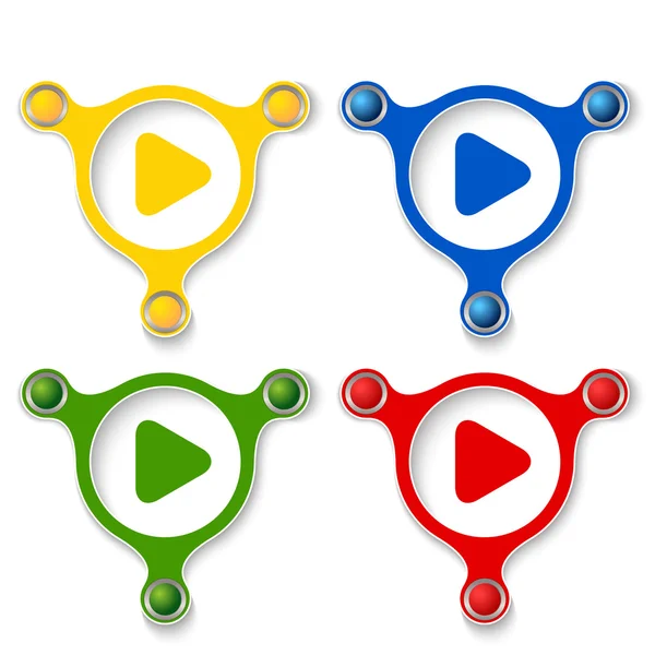 Quattro oggetti vettoriali astratti e un simbolo di gioco colorato — Vettoriale Stock