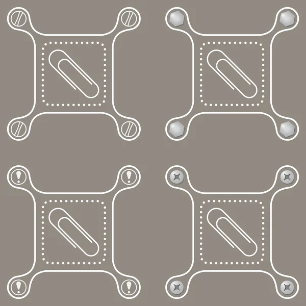 Set of four flat simple frames and paper clip — Stock Vector