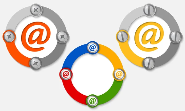 Set van drie gekleurde frames en e-mail symbool — Stockvector