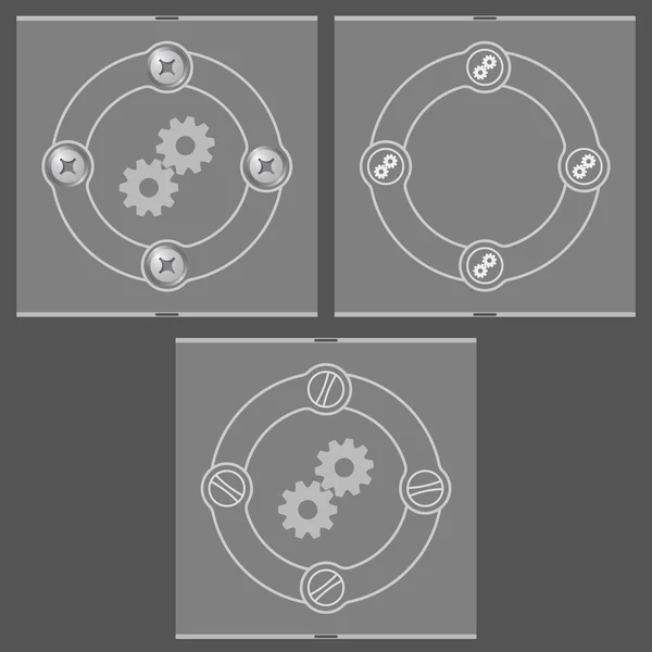 Set di tre telai piani e ruote dentate — Vettoriale Stock