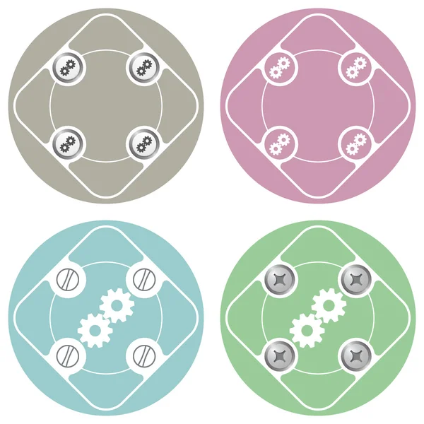Набор из четырех разноцветных плоских простейших и колесных дисков — стоковый вектор