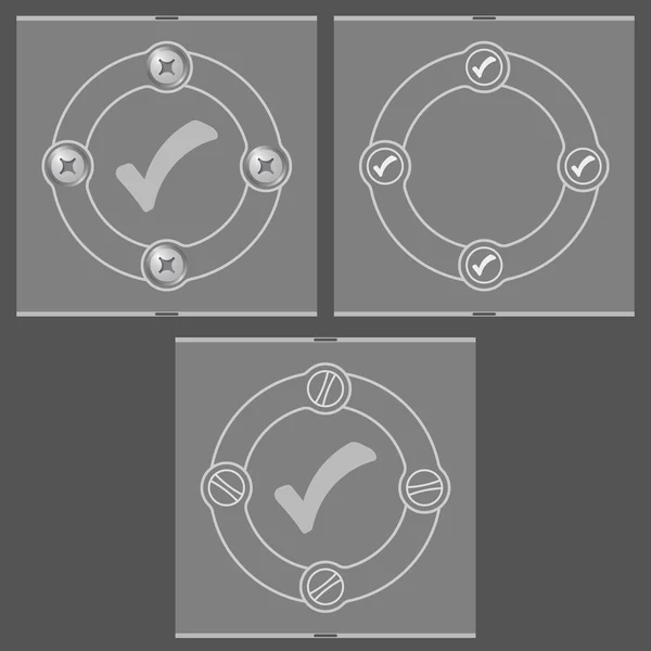 Set di tre cornici piatte e segno di spunta — Vettoriale Stock
