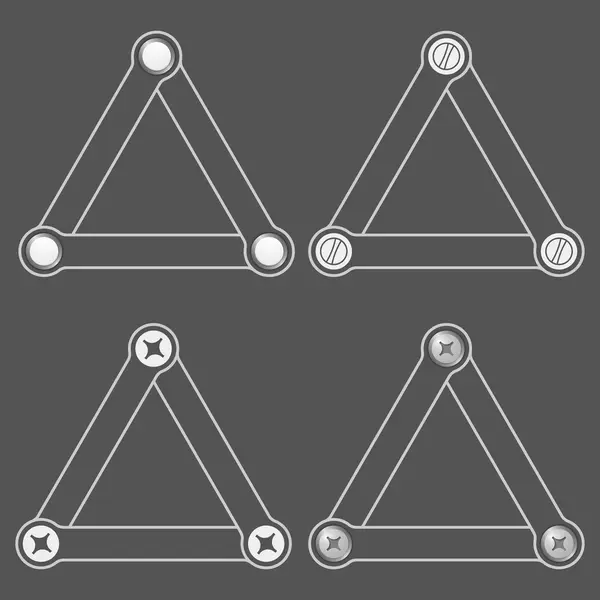 Uppsättning av fyra platt enkel trianglar med skruvar — Stock vektor