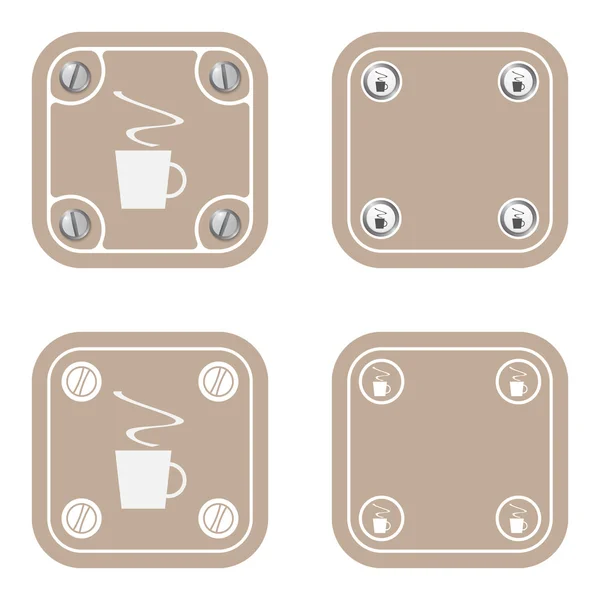 Set aus vier flachen einfachen Rahmen und einer Tasse Kaffee — Stockvektor