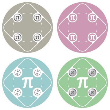 Dört renkli daire basit çerçeveler ve pi sembol kümesi