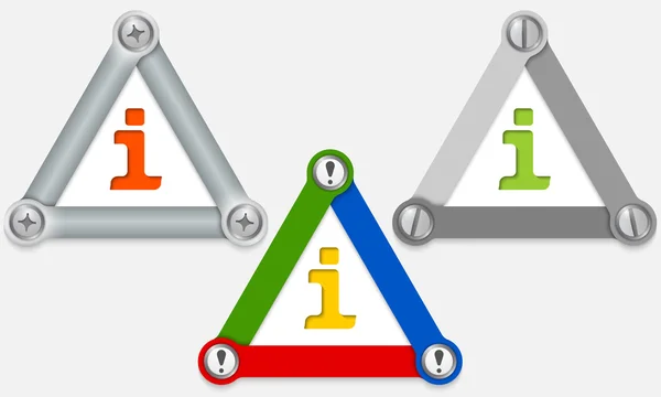 Zestaw trzech kolorowe trójkąty i symbol informacji — Wektor stockowy