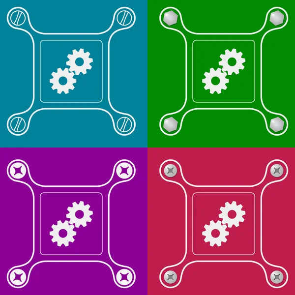 Set of four flat simple frames and cogwheels — Stock Vector