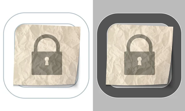 2 つのアイコンと南京錠でしわくちゃの紙のセット — ストックベクタ