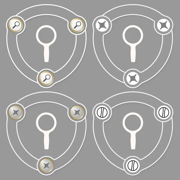 Uppsättning av fyra platta ikoner och förstoringsglas — Stock vektor