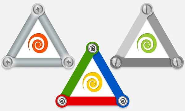 Conjunto de três triângulos coloridos e espiral — Vetor de Stock