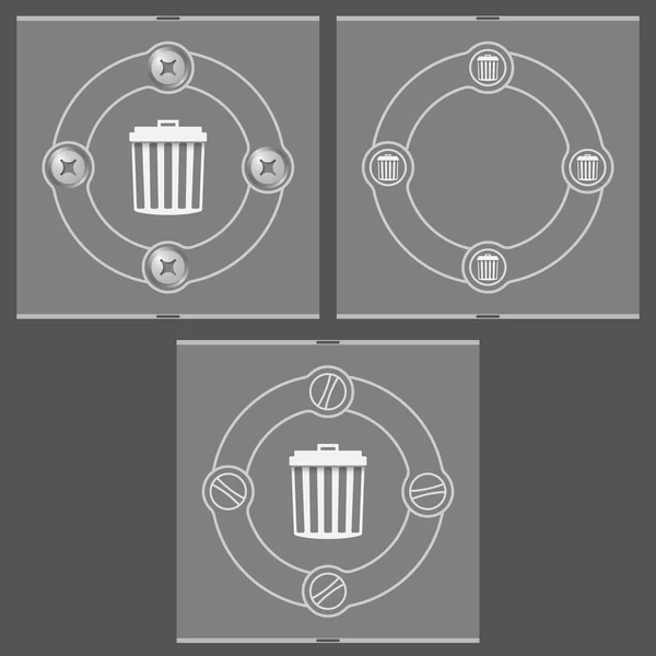 Sada tří plochých snímků a popelnice — Stockový vektor