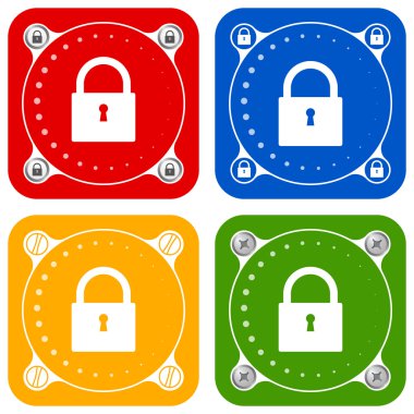 dört renkli daire basit çerçeveler ve asma kilit