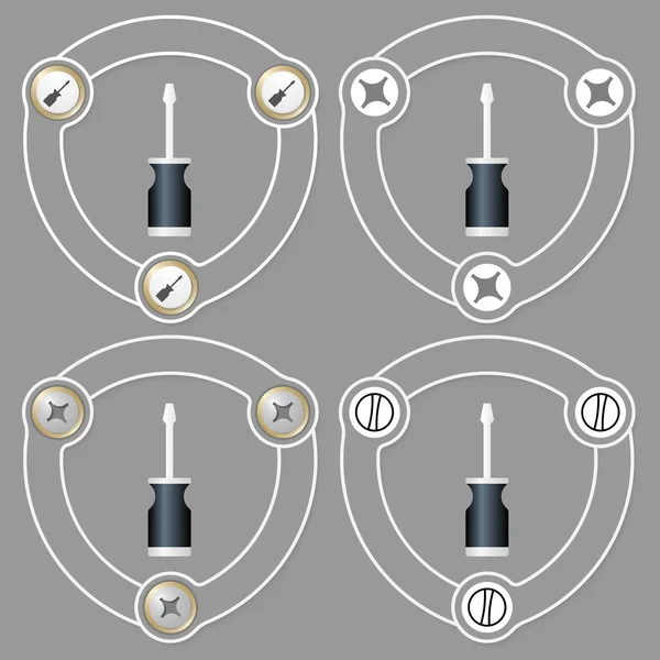 Set of four flat icons and screwdriver — Stock Vector