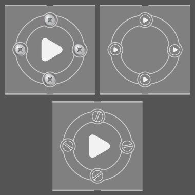 Set of three flat frames and play icon