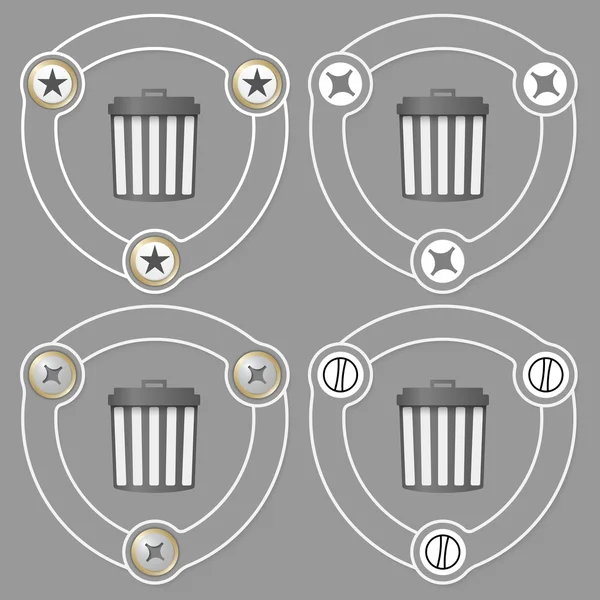 Set of four flat icons and trashcan — Stockový vektor