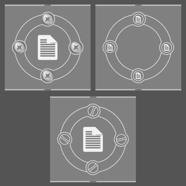 Ensemble de trois cadres plats et icône de document — Image vectorielle