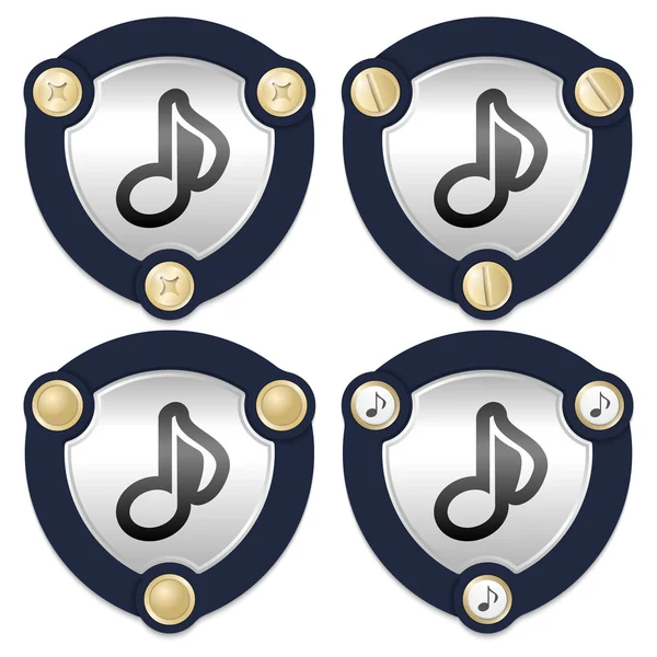 Set of four abstract icons with golden screws and music symbol — Stock vektor