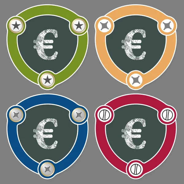 Conjunto de quatro ícones planos e o símbolo do euro — Vetor de Stock