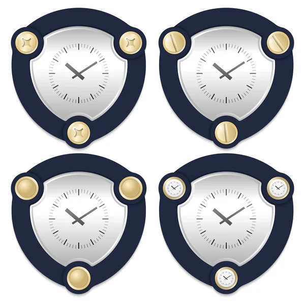 黄金のネジと時計 4 つの抽象的なアイコンのセット — ストックベクタ