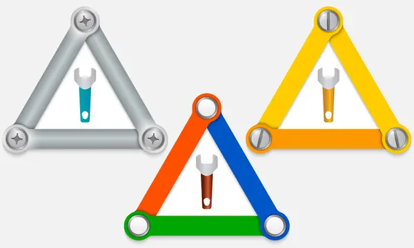 Tre färgade trianglar och käppar — Stock vektor