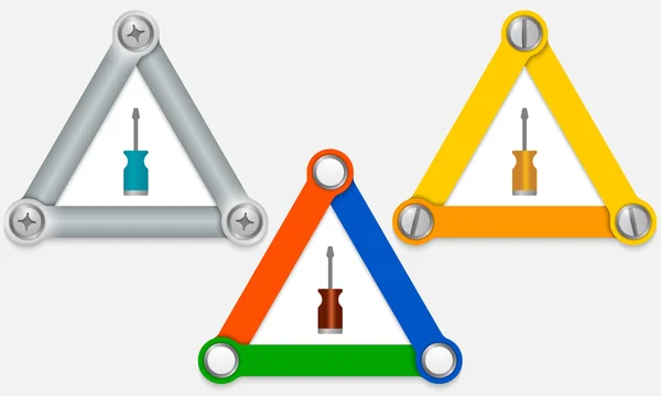 Conjunto de três triângulos coloridos e chave de fenda — Vetor de Stock