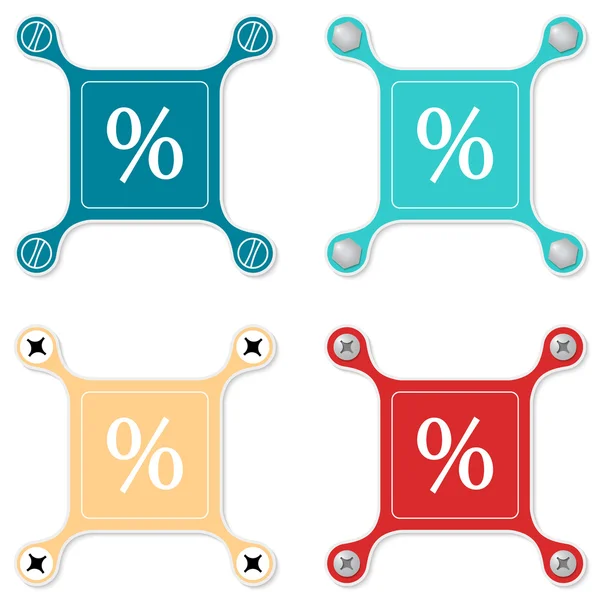 Set of four flat simple icons with screws and percent symbol — Stock Vector