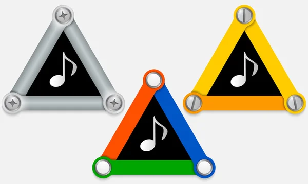Set van drie gekleurde driehoeken en muziek symbool — Stockvector