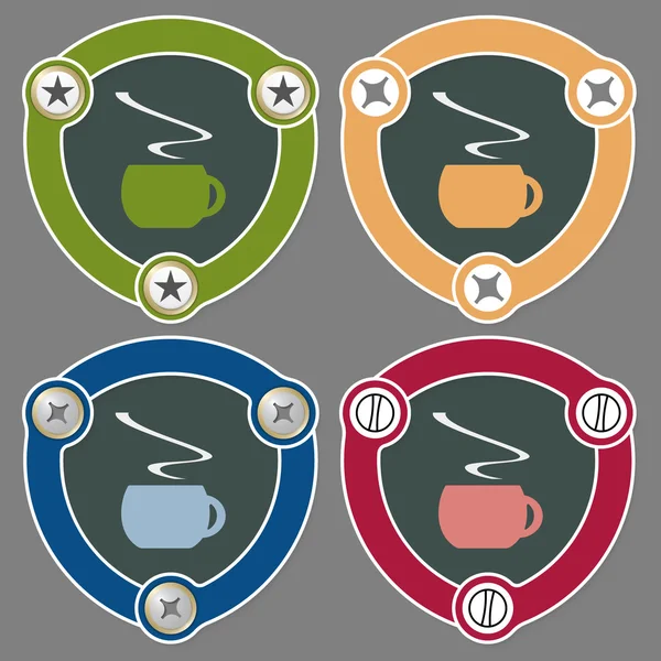 Set van vier plat pictogrammen en kopje koffie — Stockvector