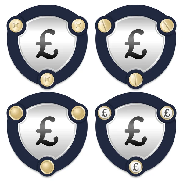 Набор из четырех абстрактных икон с золотыми винтами и фунтом стерлингов Лицензионные Стоковые Векторы