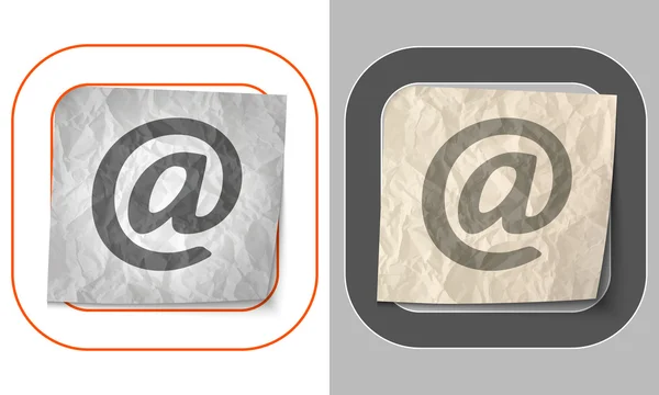 Conjunto de dos iconos y papel arrugado con símbolo de correo electrónico — Vector de stock