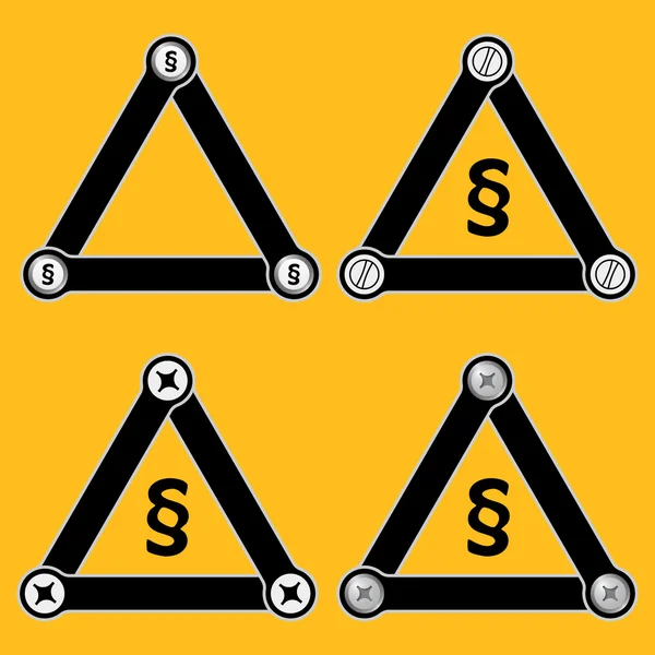 Satz von vier flachen einfachen Dreiecken mit Schrauben und Absatz — Stockvektor