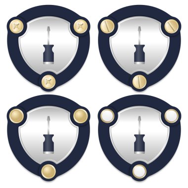 Altın vida ve tornavida ile dört soyut simgeler kümesi