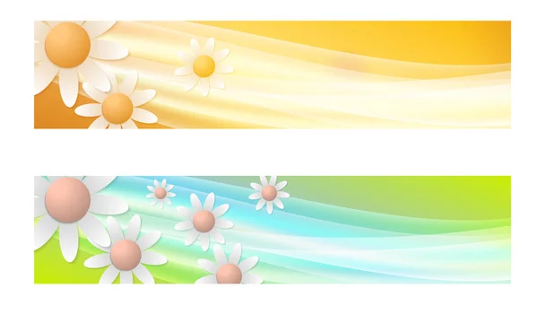 Ensemble de deux bannières avec des vagues et des fleurs — Image vectorielle