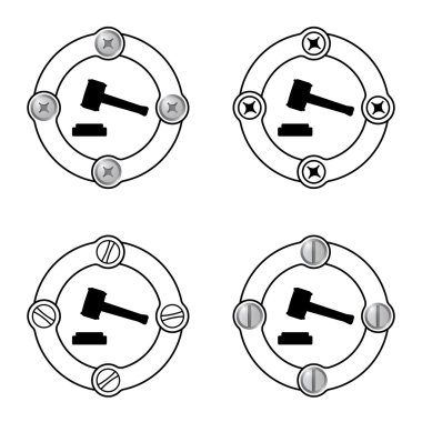 Dört düz kare ve adalet sembolü