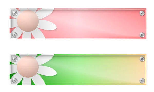 Set van twee banners met bloemen en glazen paneel — Stockvector