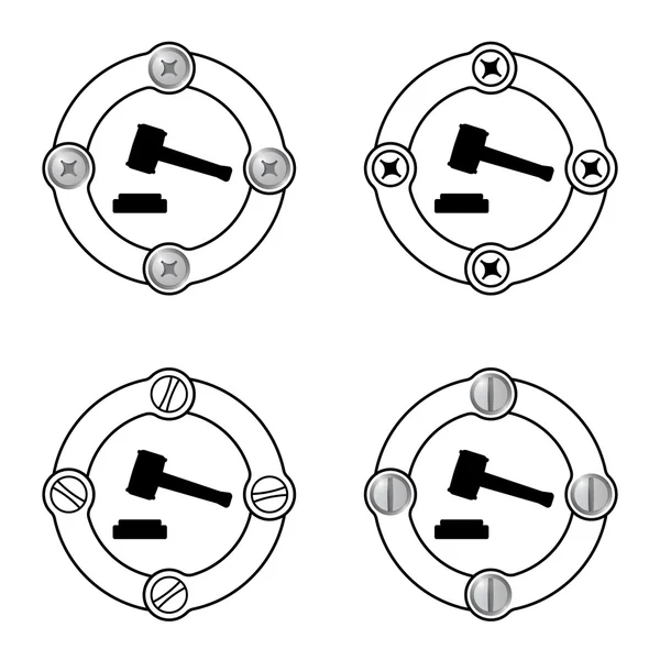 Conjunto de cuatro marcos planos y símbolo de justicia — Archivo Imágenes Vectoriales