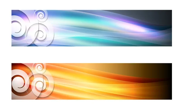 Set van twee banners met golven en transparante spiralen — Stockvector