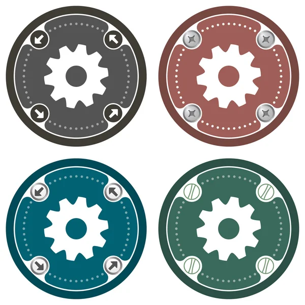 Conjunto de cuatro iconos planos de colores y ruedas dentadas — Archivo Imágenes Vectoriales
