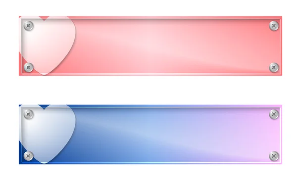 Set de dos banners con corazón y panel de cristal — Vector de stock