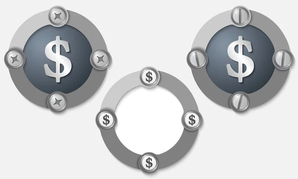 Set van drie abstracte pictogrammen met schroeven en dollarteken — Stockvector