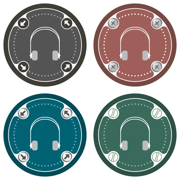 Sada čtyř barevných ploché ikony a sluchátka — Stockový vektor