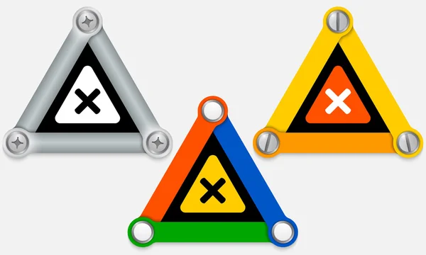 Ensemble de trois triangles colorés et symbole de multiplication — Image vectorielle